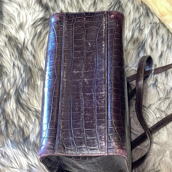 Salvatore Ferragamo Croc Embossed Gancini Shoulder bag Purse Mahogany - Picture 5 of 9